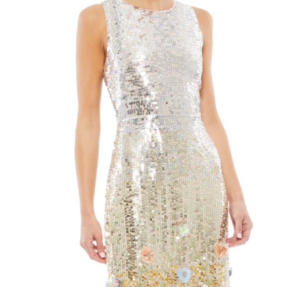 MAC DUGGAL 10691 HIGH NECK FLORAL 3D ACCENTS SILVER MULTI DRESS sz 8 - Picture 6 of 7